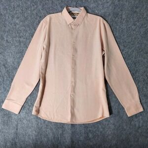 Zara‎ Button Down Mens Large Pink Slim Fit Long Sleeve Textured Floral Trim